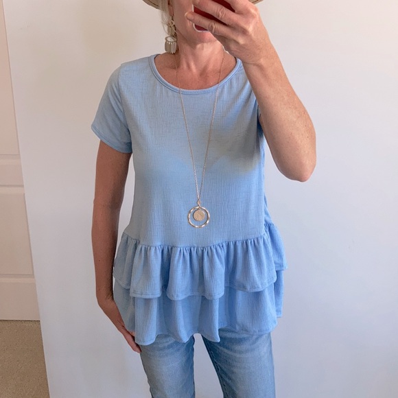 Short Sleeve Double Layer Ruffle Hem Top - Picture 2 of 10